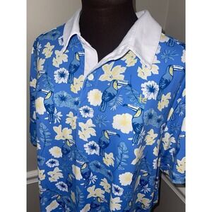 Tipsy Elves Blue Botanics Tropical Golf Polo Shirt Mens‎ XXL Toucans Hawaiian